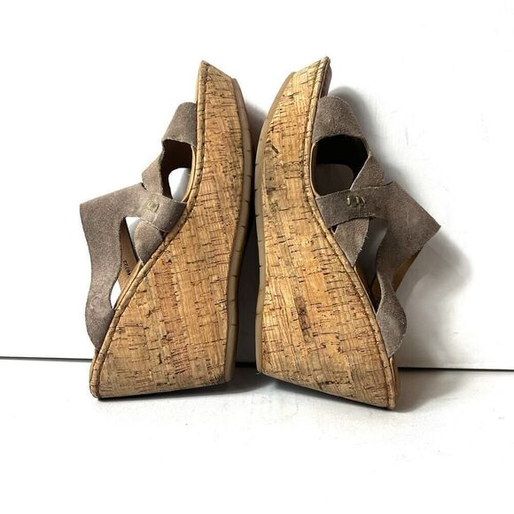 Born Tan Suede Wedge Cork Sandals Womens Sz 11 M Slip On Open Toe Comfort Casual - Picture 6 of 12